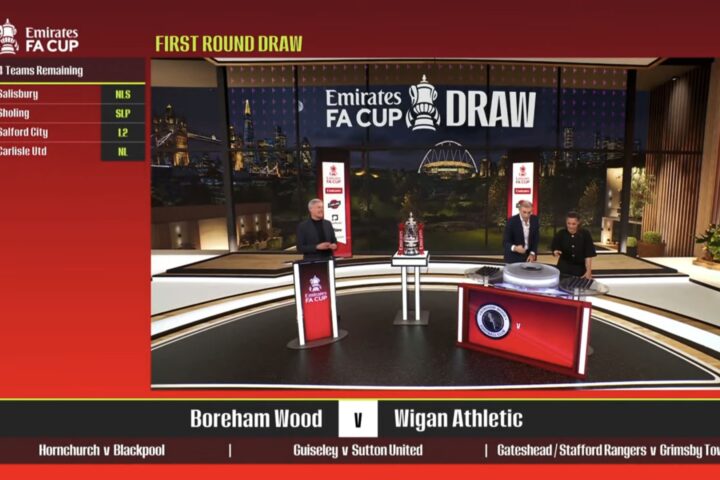 Boreham Wood v Wigan Athletic shown in the FA Cup first-round draw on TNT Sports